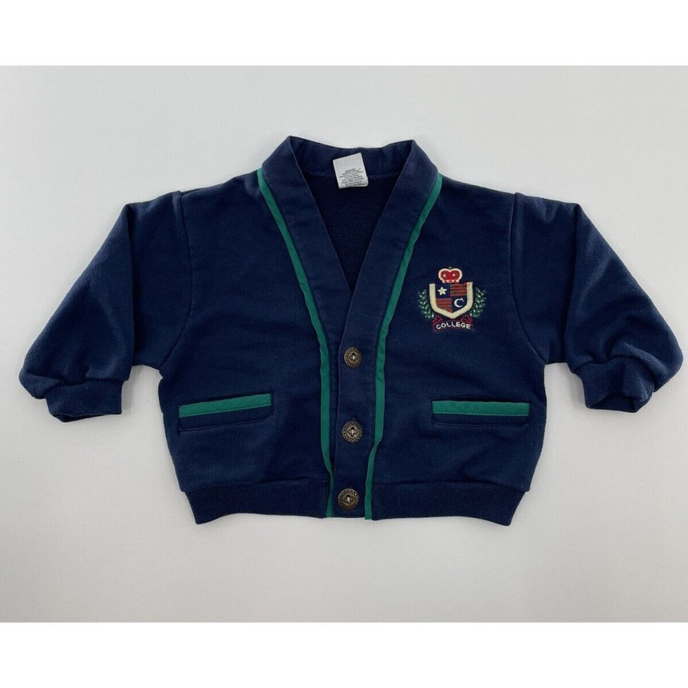 Baby Boy Navy‎ Blue Unbranded College Spelled Out Cardigan Size 18 months